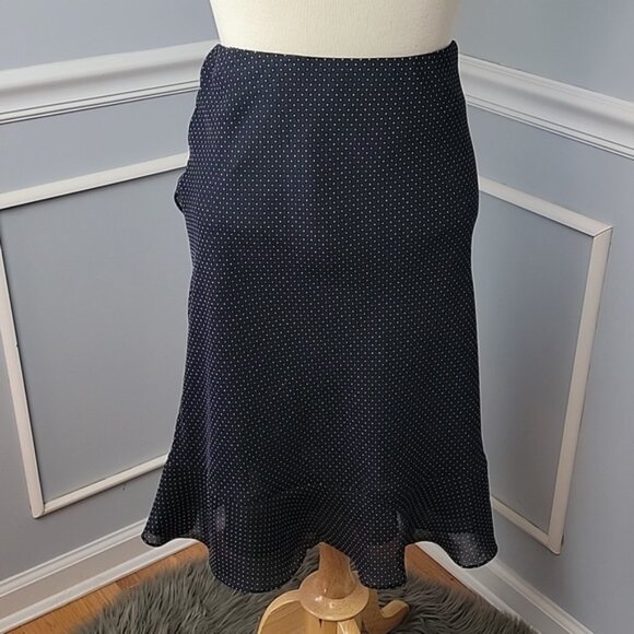 CHAPS Black White Polka-Dot Tiered Ruffled Elastic Waist Retro Office Skirt Sz M - Picture 3 of 7